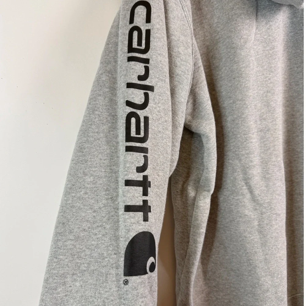 Carhartt Loose Fit Hoodie Heather Gray Graphic‎ Sleeve Mens XL Workwear Pullover